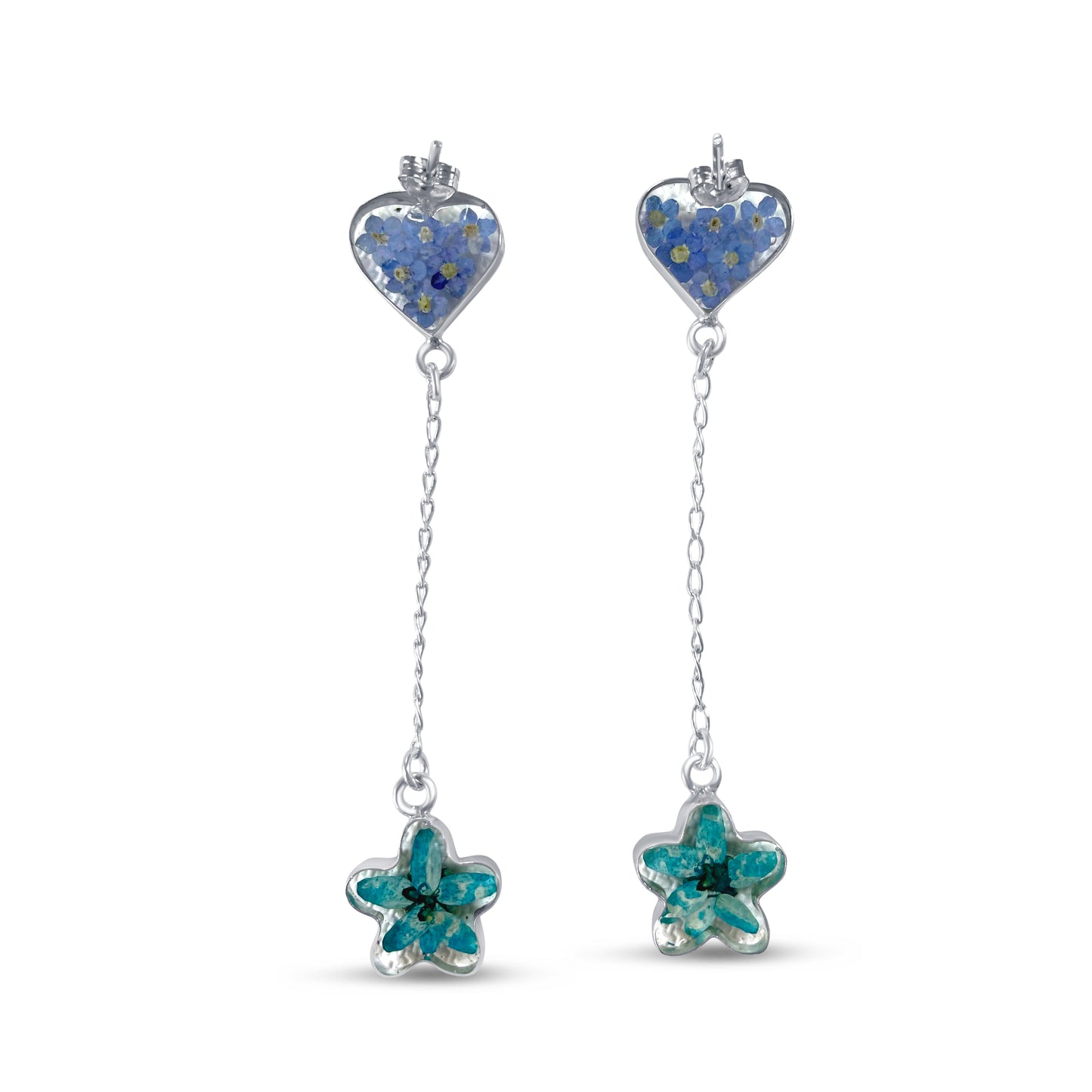 Pendientes Doble– Plata Mexicana 925 y Flores Reales Encapsuladas