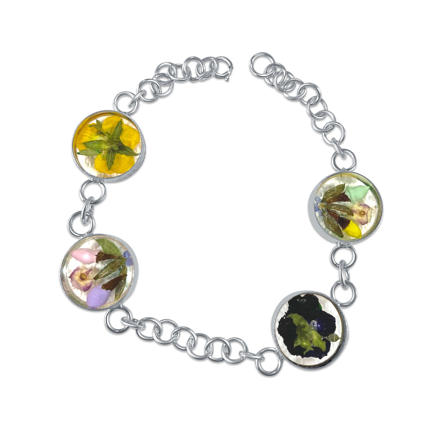 Brazalete Artesanal – Plata Mexicana 925 y Flores Reales