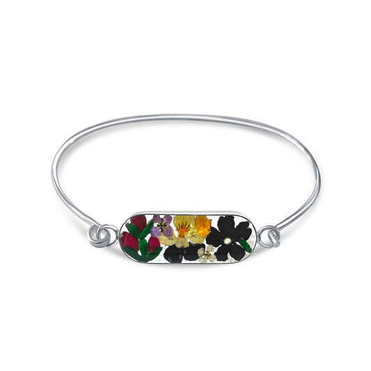 Brazalete Rígido – Plata Mexicana 925- Flores Reales