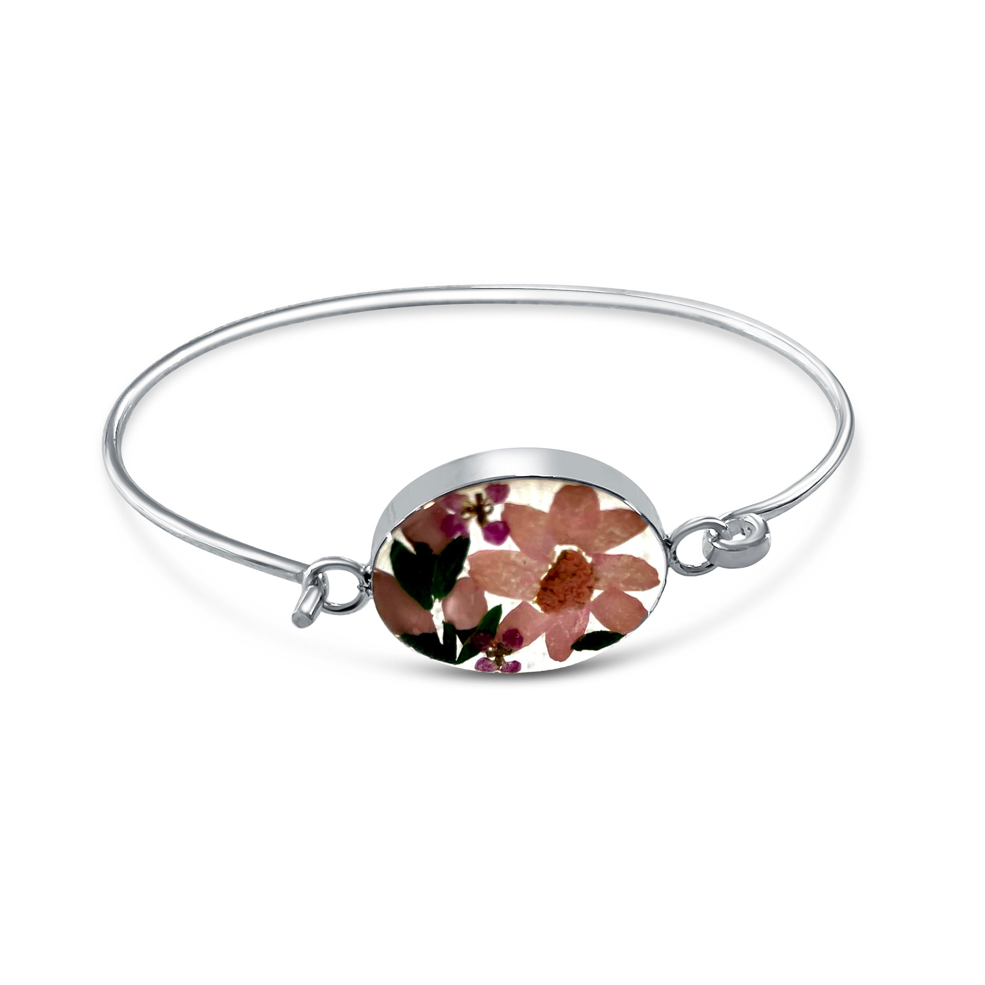 Starres Armband – 925er mexikanisches Silber – Echte Blumen