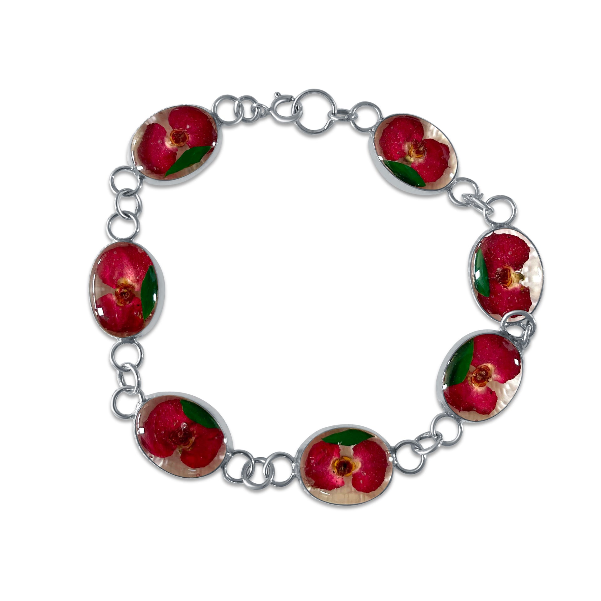 Handgefertigtes Armband – 925er mexikanisches Silber und echte Blumen