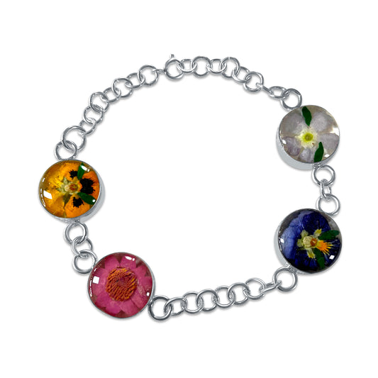 Brazalete Artesanal – Plata Mexicana 925 y Flores Reales