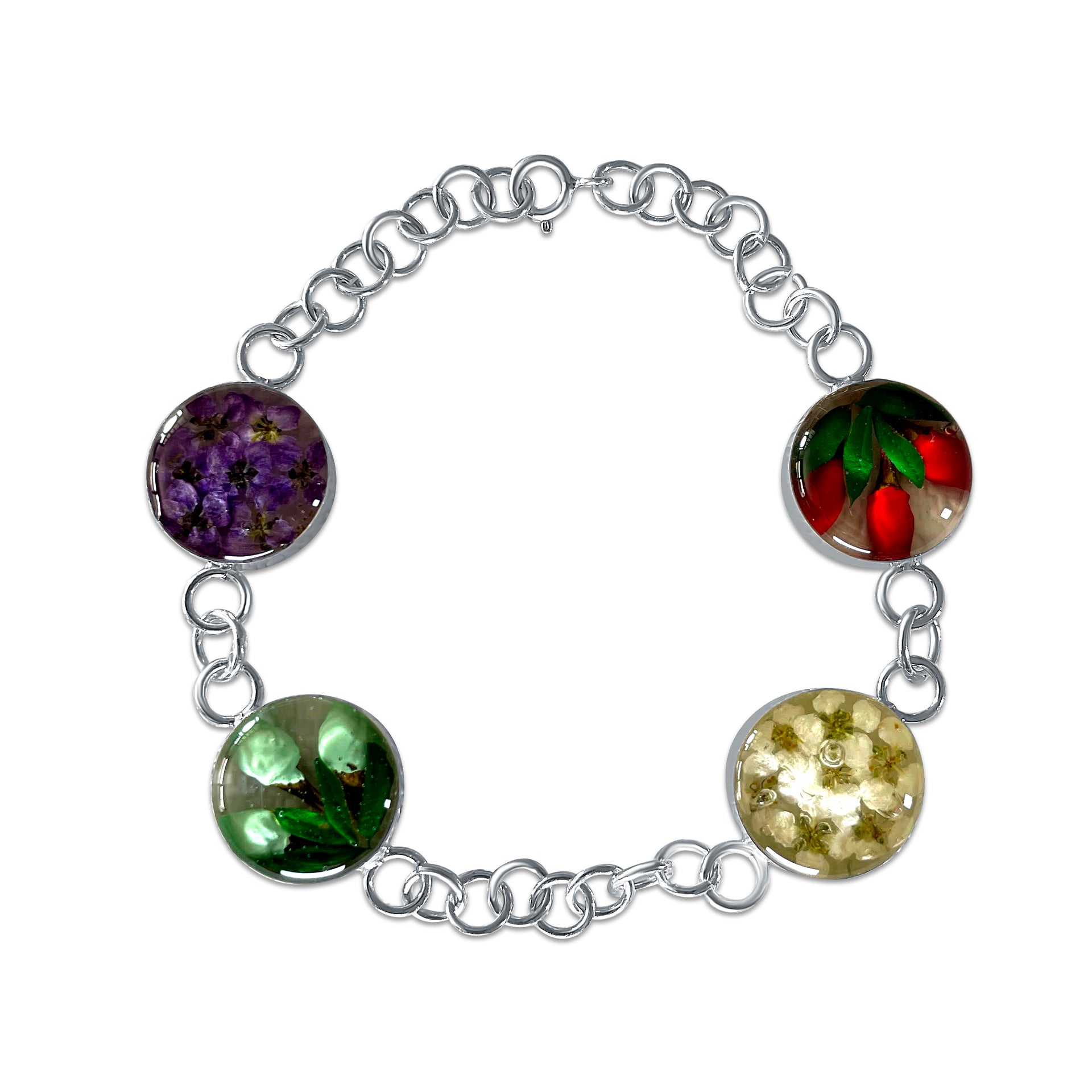 Handgefertigtes Armband – 925er mexikanisches Silber und echte Blumen