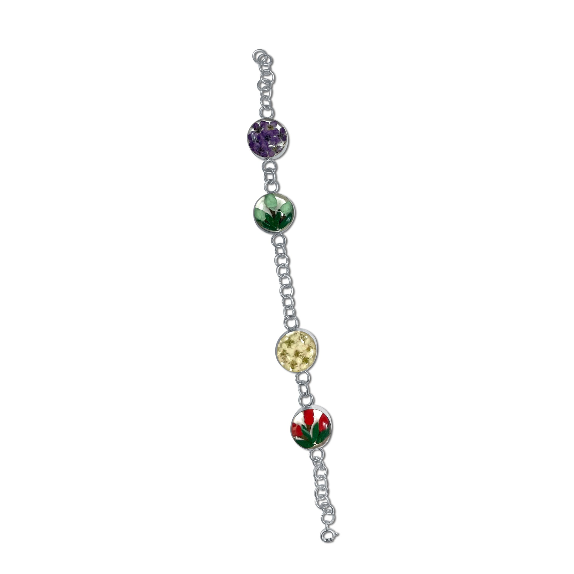 Handgefertigtes Armband – 925er mexikanisches Silber und echte Blumen