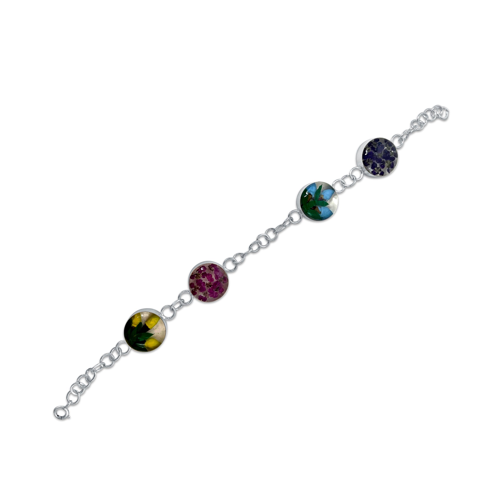 Handgefertigtes Armband – 925er mexikanisches Silber und echte Blumen