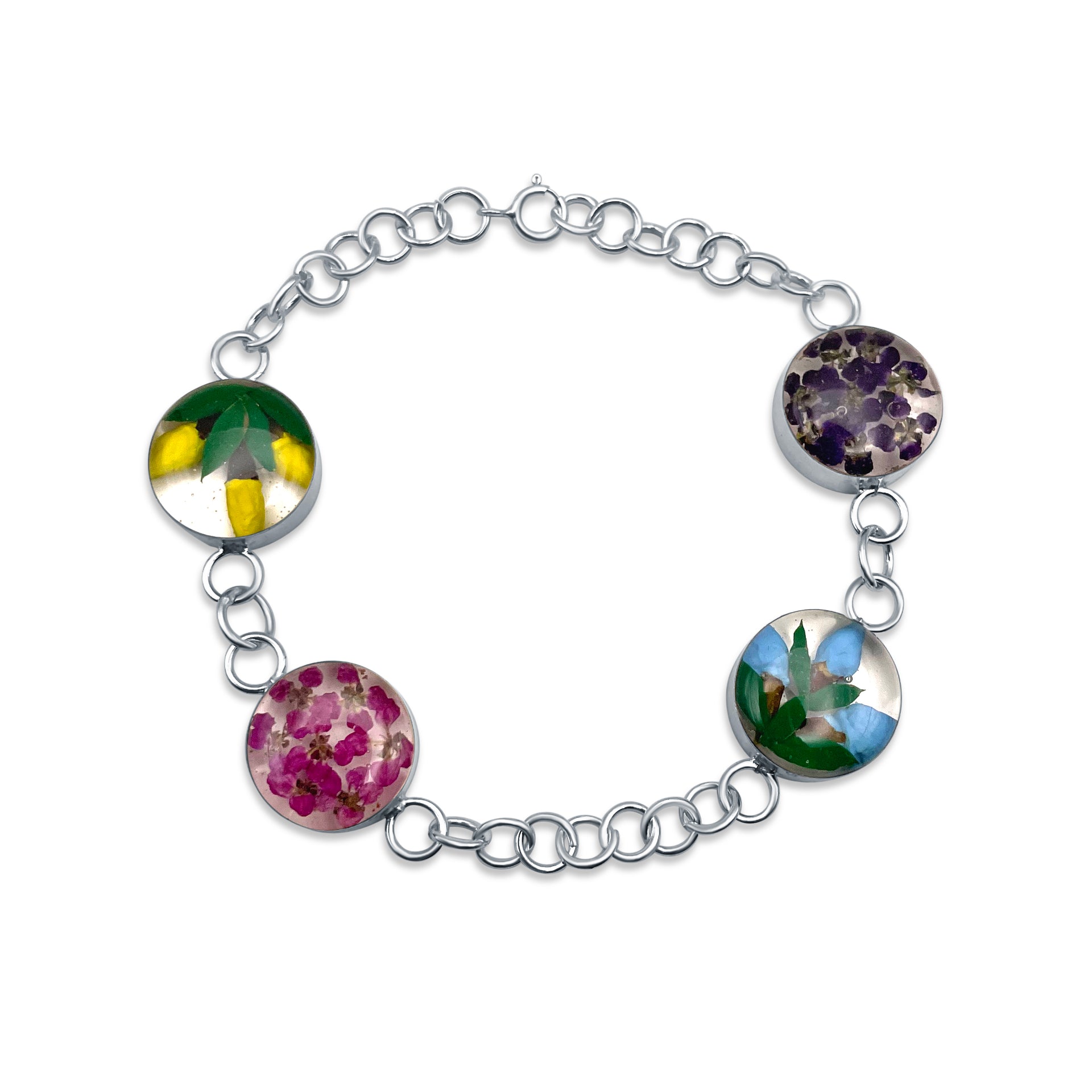 Handgefertigtes Armband – 925er mexikanisches Silber und echte Blumen