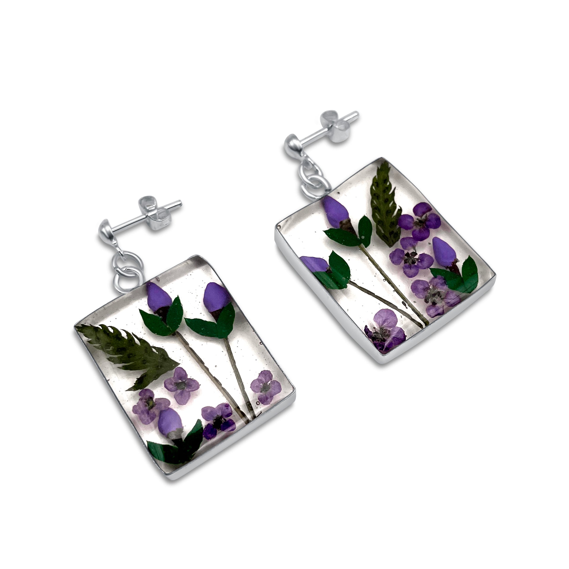 Pendientes Rectangulares Artesanales | Plata Mexicana 925 | Flores Reales