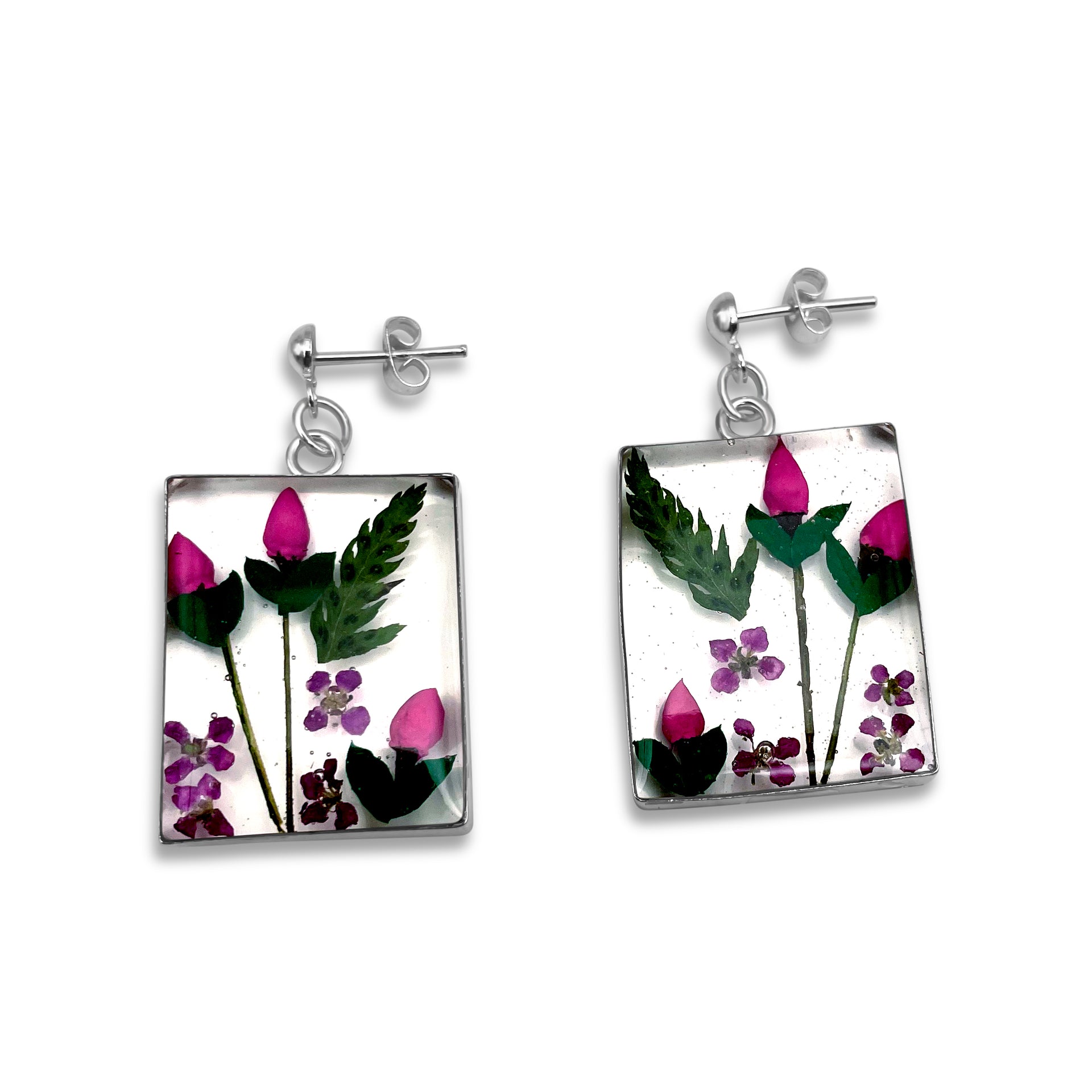 Pendientes Rectangulares Artesanales | Plata Mexicana 925 | Flores Reales
